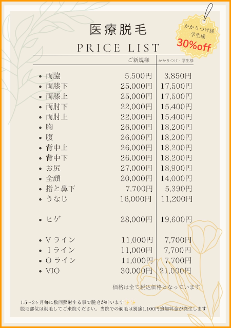 医療脱毛_料金表_画像